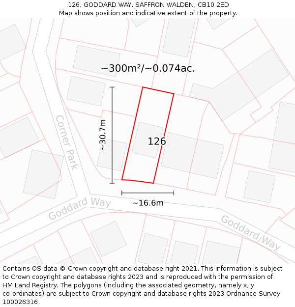 126, GODDARD WAY, SAFFRON WALDEN, CB10 2ED: Plot and title map