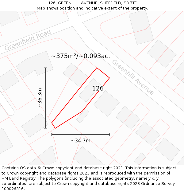 126, GREENHILL AVENUE, SHEFFIELD, S8 7TF: Plot and title map