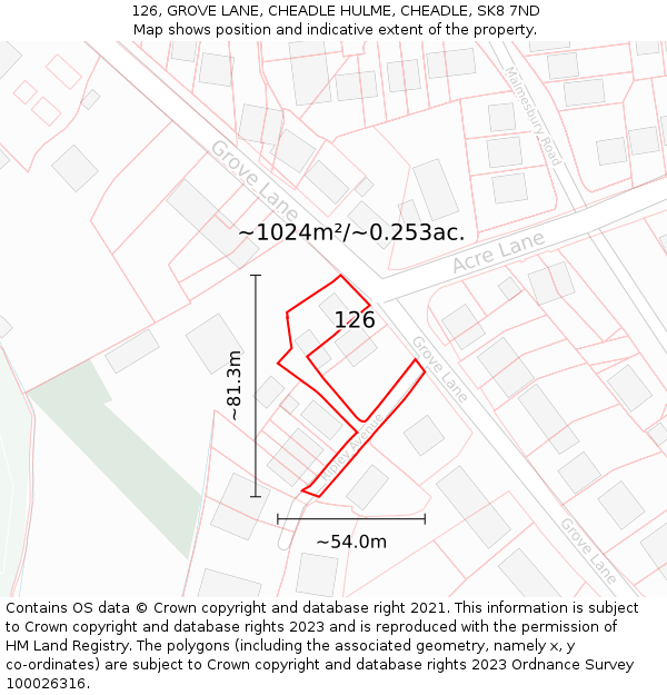 126, GROVE LANE, CHEADLE HULME, CHEADLE, SK8 7ND: Plot and title map