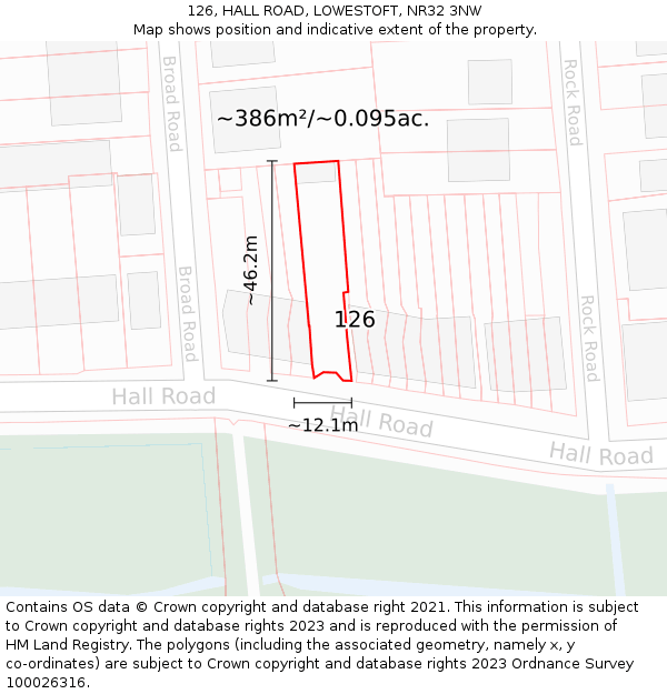 126, HALL ROAD, LOWESTOFT, NR32 3NW: Plot and title map