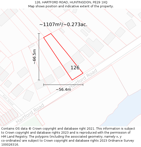 126, HARTFORD ROAD, HUNTINGDON, PE29 1XQ: Plot and title map