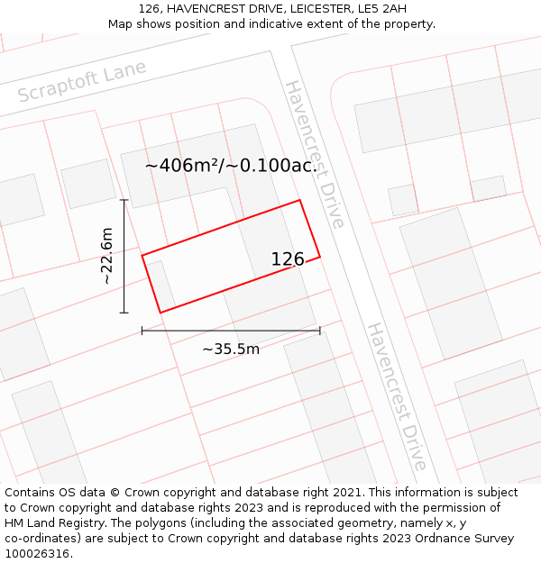 126, HAVENCREST DRIVE, LEICESTER, LE5 2AH: Plot and title map