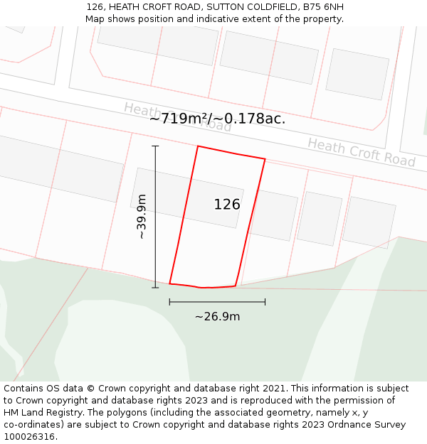 126, HEATH CROFT ROAD, SUTTON COLDFIELD, B75 6NH: Plot and title map