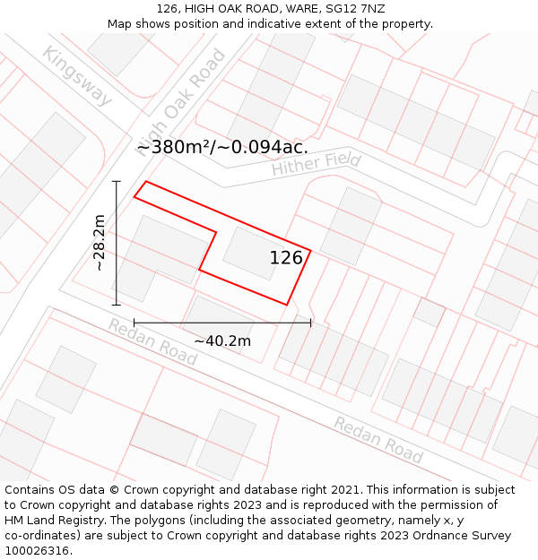126, HIGH OAK ROAD, WARE, SG12 7NZ: Plot and title map
