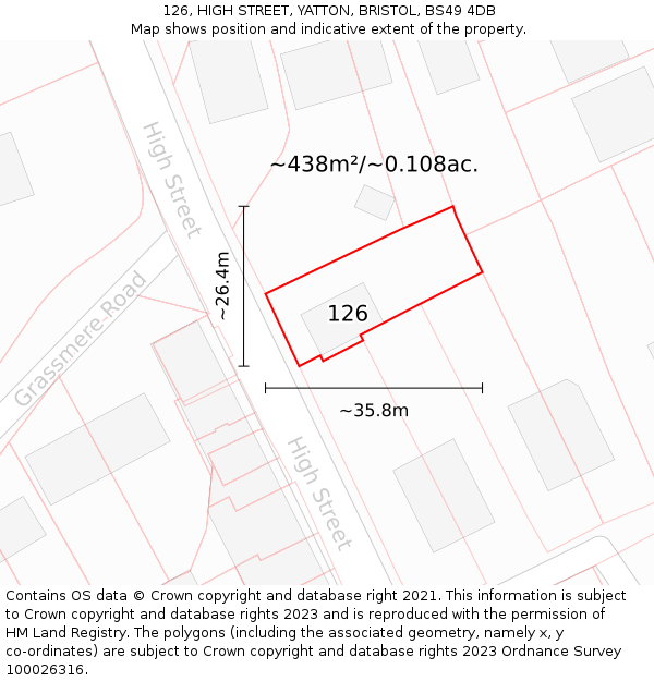 126, HIGH STREET, YATTON, BRISTOL, BS49 4DB: Plot and title map