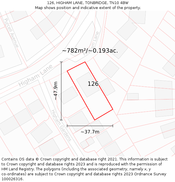 126, HIGHAM LANE, TONBRIDGE, TN10 4BW: Plot and title map