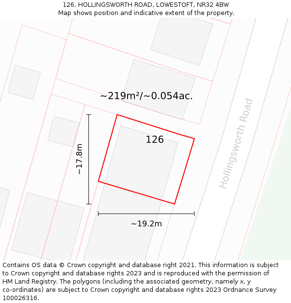 126, HOLLINGSWORTH ROAD, LOWESTOFT, NR32 4BW: Plot and title map