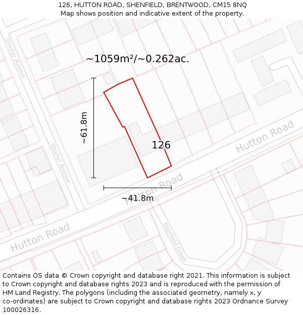 126, HUTTON ROAD, SHENFIELD, BRENTWOOD, CM15 8NQ: Plot and title map