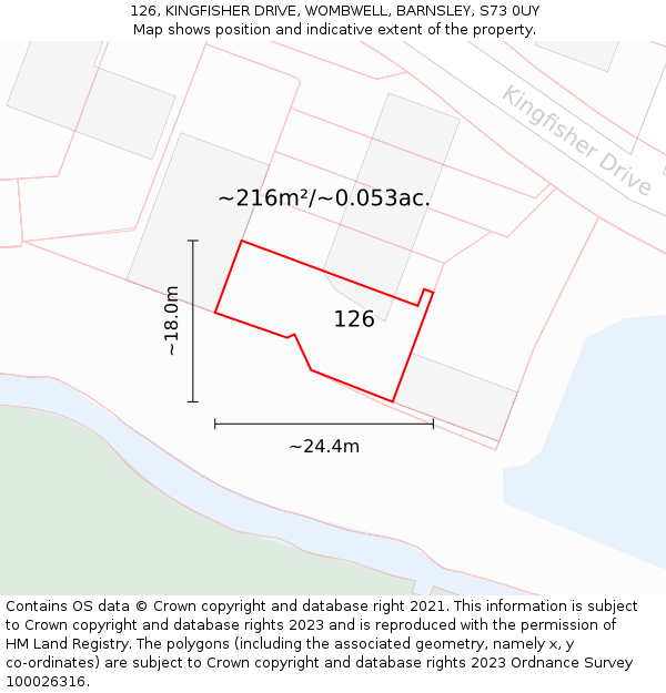 126, KINGFISHER DRIVE, WOMBWELL, BARNSLEY, S73 0UY: Plot and title map