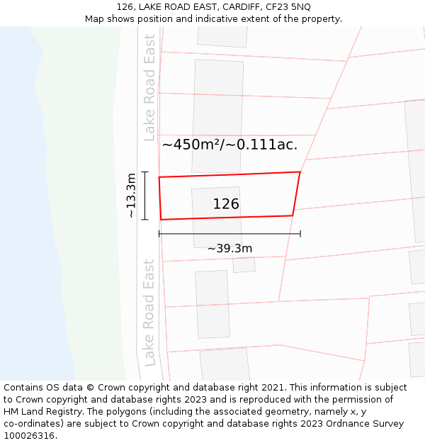 126, LAKE ROAD EAST, CARDIFF, CF23 5NQ: Plot and title map