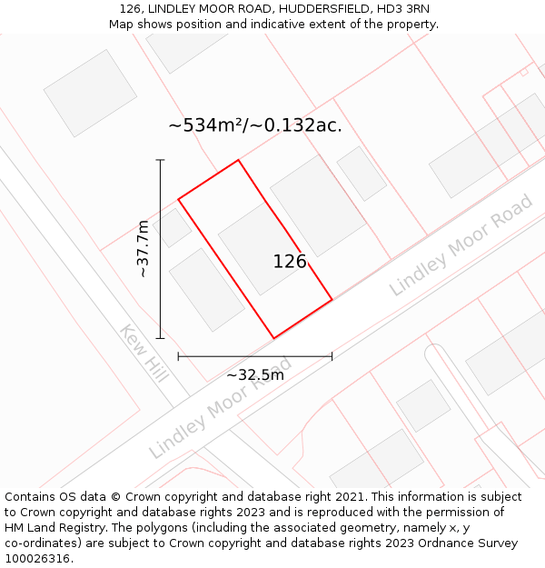 126, LINDLEY MOOR ROAD, HUDDERSFIELD, HD3 3RN: Plot and title map