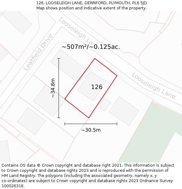 126, LOOSELEIGH LANE, DERRIFORD, PLYMOUTH, PL6 5JD: Plot and title map