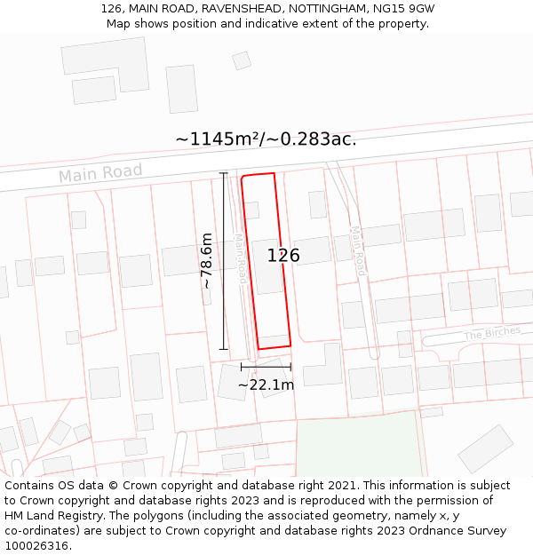 126, MAIN ROAD, RAVENSHEAD, NOTTINGHAM, NG15 9GW: Plot and title map