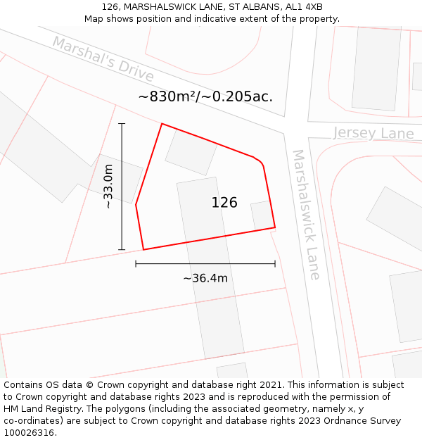 126, MARSHALSWICK LANE, ST ALBANS, AL1 4XB: Plot and title map