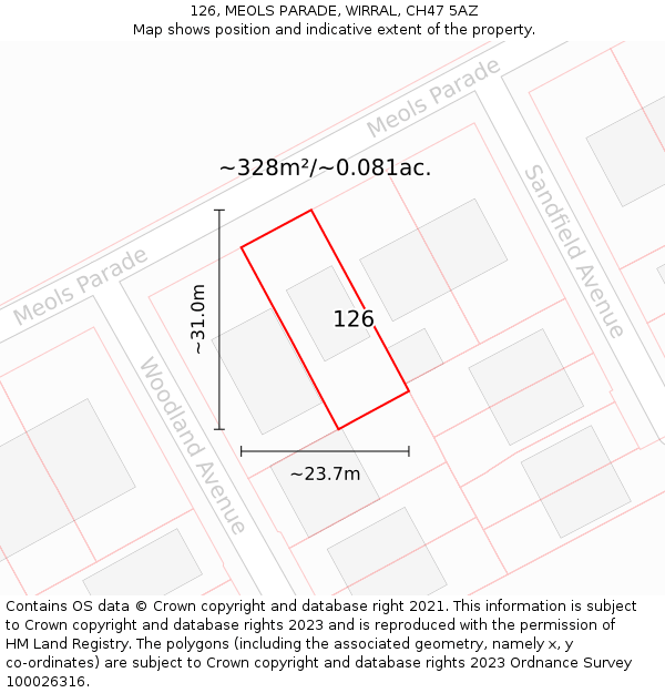 126, MEOLS PARADE, WIRRAL, CH47 5AZ: Plot and title map
