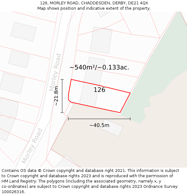 126, MORLEY ROAD, CHADDESDEN, DERBY, DE21 4QX: Plot and title map