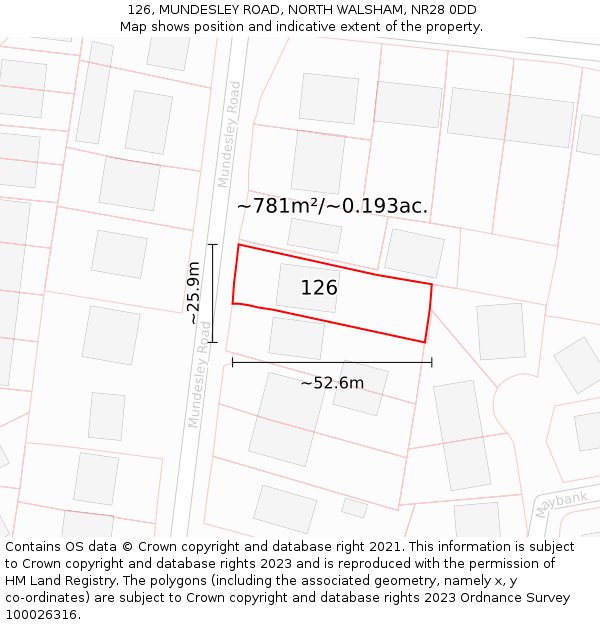 126, MUNDESLEY ROAD, NORTH WALSHAM, NR28 0DD: Plot and title map