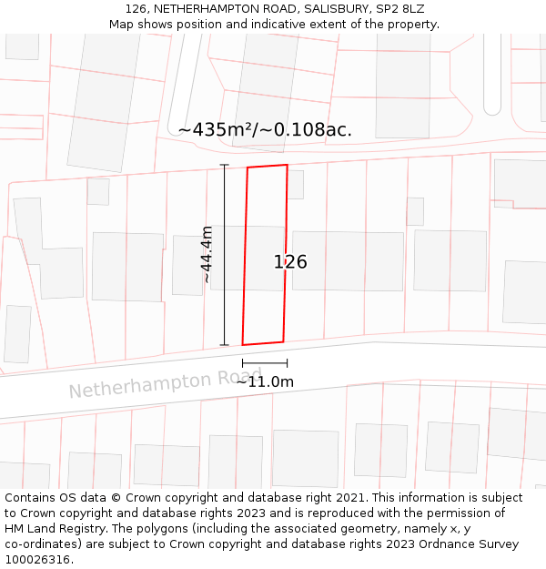 126, NETHERHAMPTON ROAD, SALISBURY, SP2 8LZ: Plot and title map