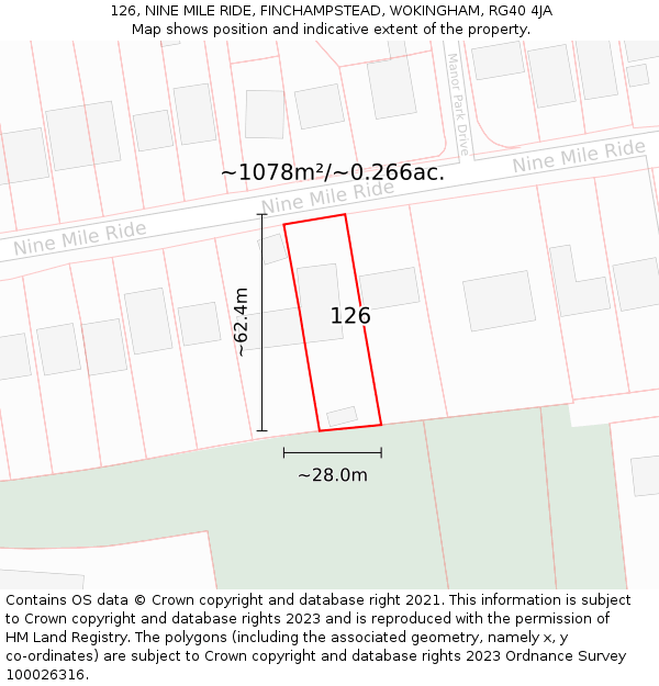 126, NINE MILE RIDE, FINCHAMPSTEAD, WOKINGHAM, RG40 4JA: Plot and title map