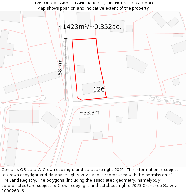 126, OLD VICARAGE LANE, KEMBLE, CIRENCESTER, GL7 6BB: Plot and title map