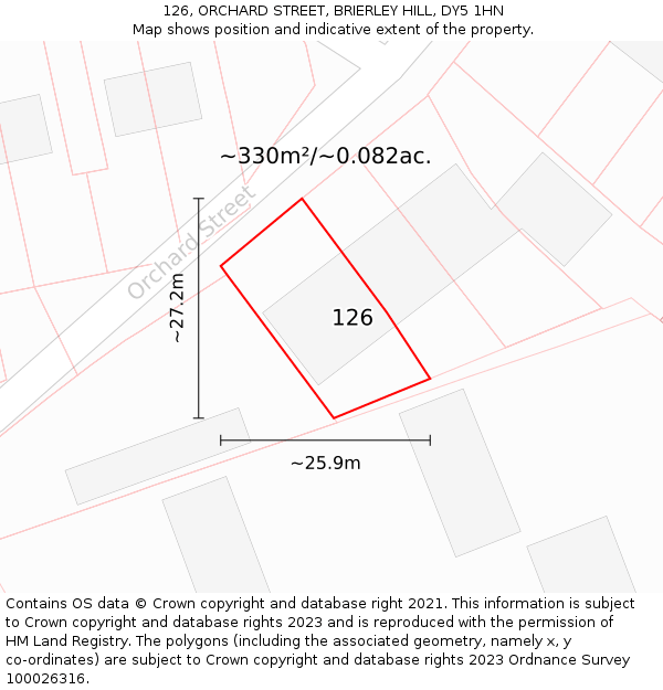 126, ORCHARD STREET, BRIERLEY HILL, DY5 1HN: Plot and title map