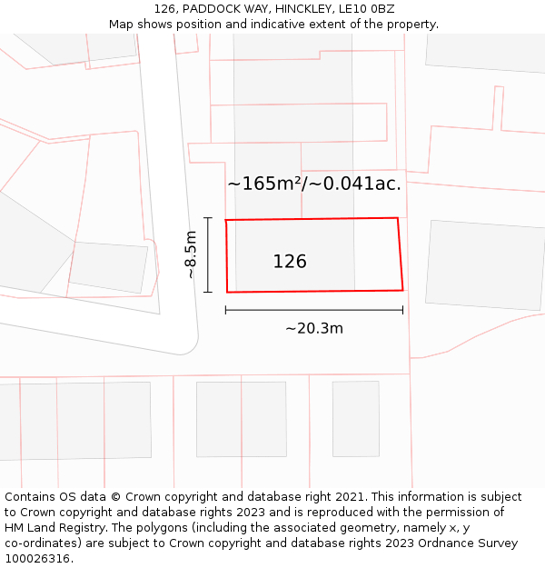 126, PADDOCK WAY, HINCKLEY, LE10 0BZ: Plot and title map