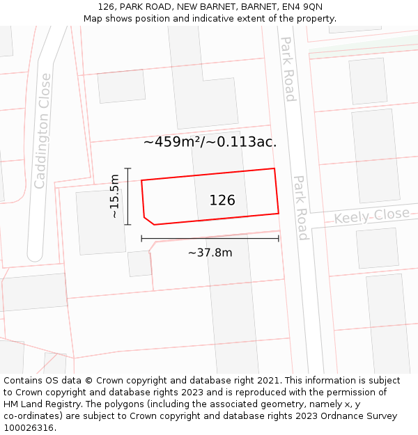 126, PARK ROAD, NEW BARNET, BARNET, EN4 9QN: Plot and title map