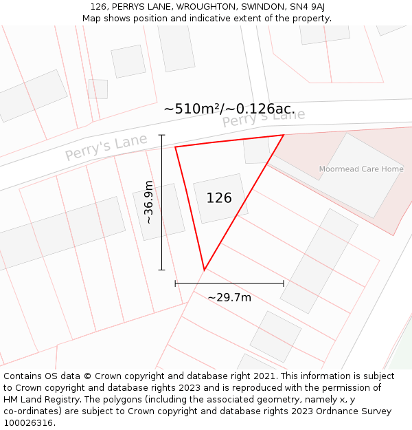 126, PERRYS LANE, WROUGHTON, SWINDON, SN4 9AJ: Plot and title map
