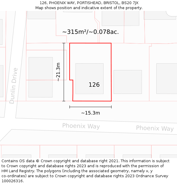 126, PHOENIX WAY, PORTISHEAD, BRISTOL, BS20 7JX: Plot and title map