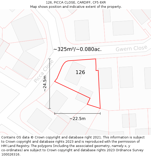 126, PICCA CLOSE, CARDIFF, CF5 6XR: Plot and title map