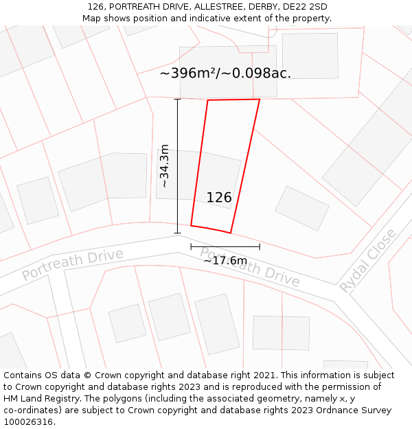 126, PORTREATH DRIVE, ALLESTREE, DERBY, DE22 2SD: Plot and title map