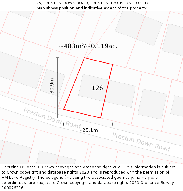 126, PRESTON DOWN ROAD, PRESTON, PAIGNTON, TQ3 1DP: Plot and title map