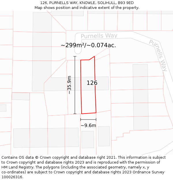 126, PURNELLS WAY, KNOWLE, SOLIHULL, B93 9ED: Plot and title map