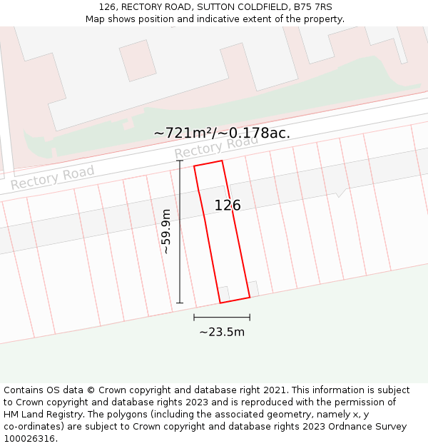 126, RECTORY ROAD, SUTTON COLDFIELD, B75 7RS: Plot and title map