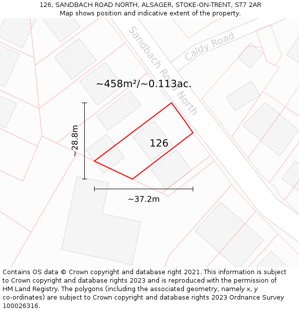 126, SANDBACH ROAD NORTH, ALSAGER, STOKE-ON-TRENT, ST7 2AR: Plot and title map