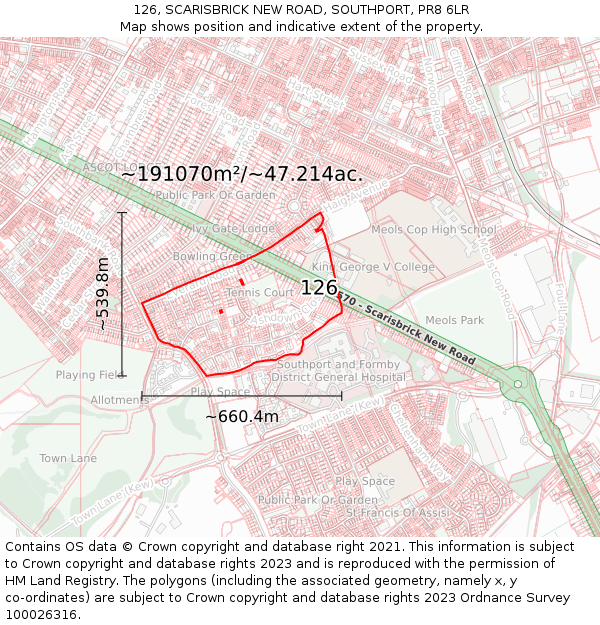 126, SCARISBRICK NEW ROAD, SOUTHPORT, PR8 6LR: Plot and title map
