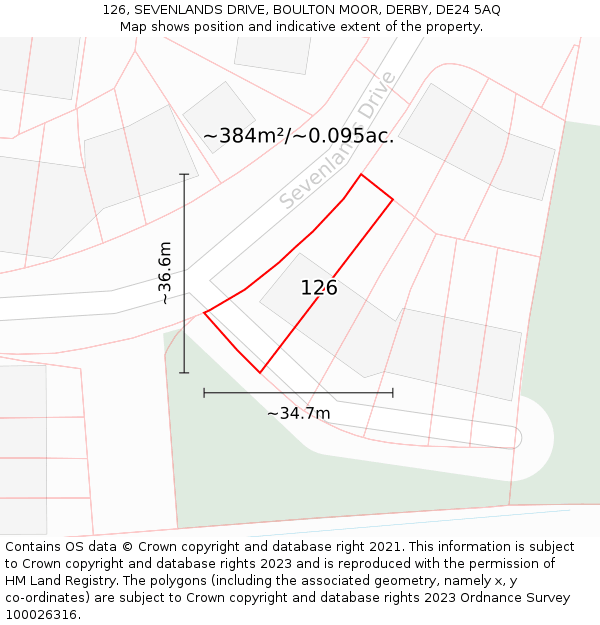 126, SEVENLANDS DRIVE, BOULTON MOOR, DERBY, DE24 5AQ: Plot and title map