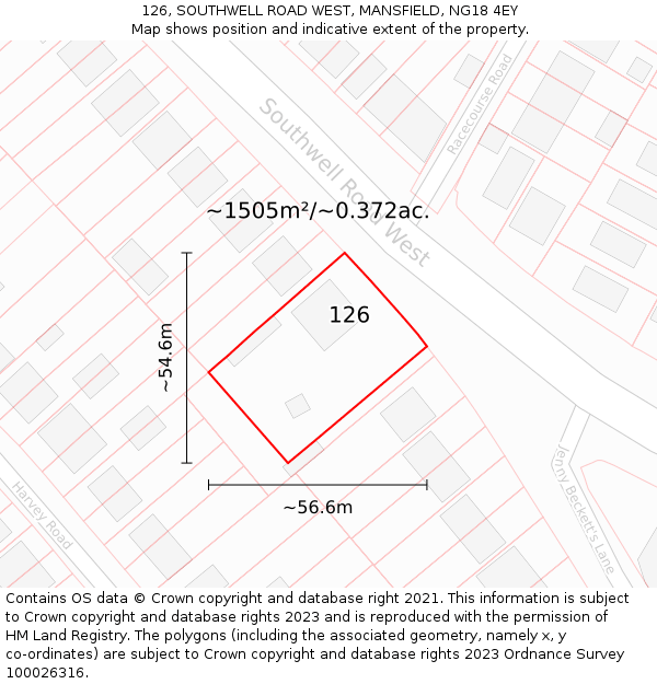 126, SOUTHWELL ROAD WEST, MANSFIELD, NG18 4EY: Plot and title map