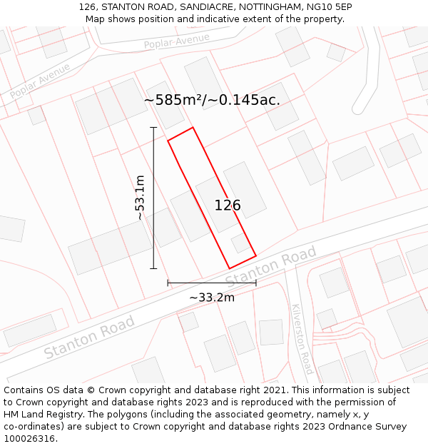 126, STANTON ROAD, SANDIACRE, NOTTINGHAM, NG10 5EP: Plot and title map