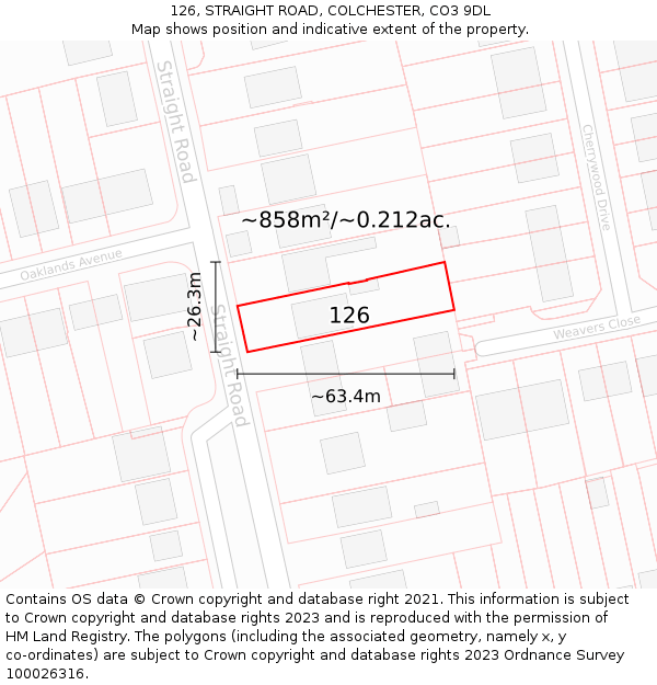 126, STRAIGHT ROAD, COLCHESTER, CO3 9DL: Plot and title map