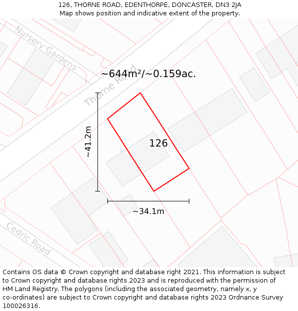 126, THORNE ROAD, EDENTHORPE, DONCASTER, DN3 2JA: Plot and title map