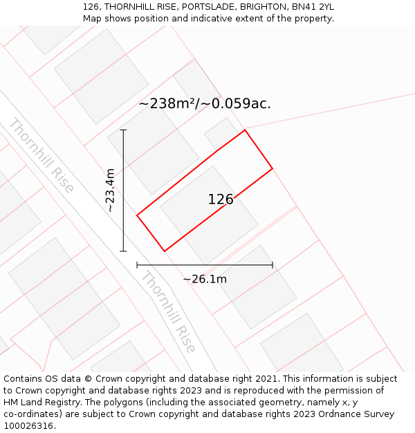 126, THORNHILL RISE, PORTSLADE, BRIGHTON, BN41 2YL: Plot and title map