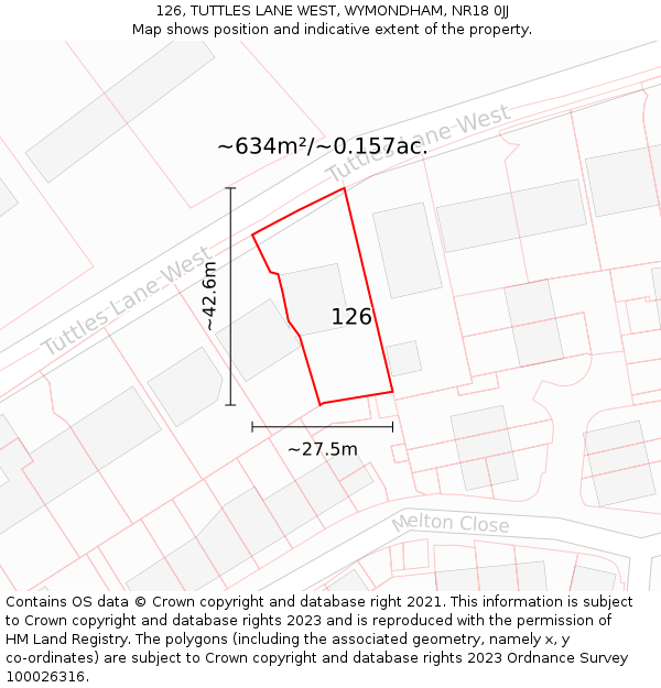 126, TUTTLES LANE WEST, WYMONDHAM, NR18 0JJ: Plot and title map