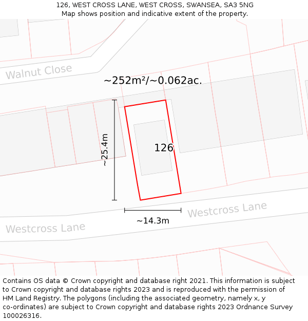 126, WEST CROSS LANE, WEST CROSS, SWANSEA, SA3 5NG: Plot and title map