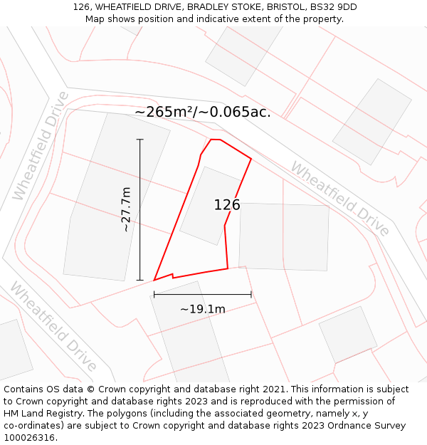 126, WHEATFIELD DRIVE, BRADLEY STOKE, BRISTOL, BS32 9DD: Plot and title map