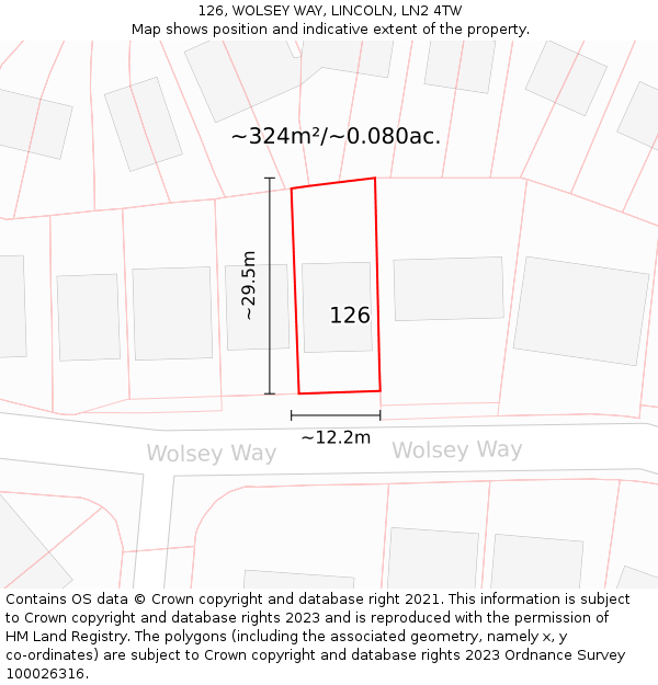 126, WOLSEY WAY, LINCOLN, LN2 4TW: Plot and title map