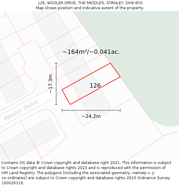 126, WOOLER DRIVE, THE MIDDLES, STANLEY, DH9 6FG: Plot and title map