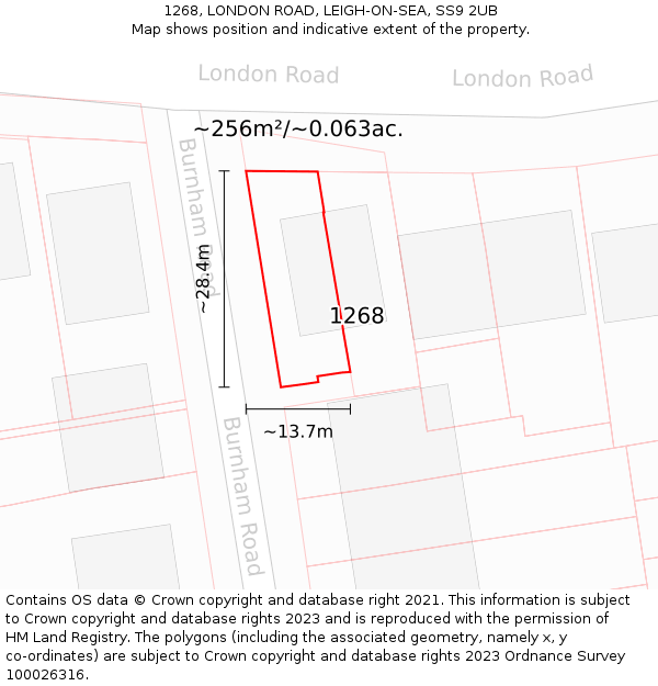 1268, LONDON ROAD, LEIGH-ON-SEA, SS9 2UB: Plot and title map
