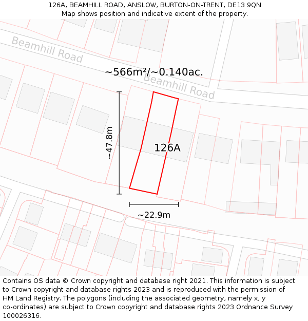 126A, BEAMHILL ROAD, ANSLOW, BURTON-ON-TRENT, DE13 9QN: Plot and title map