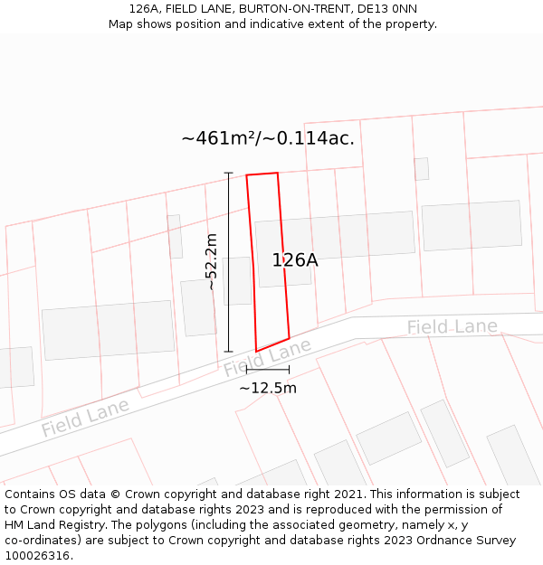 126A, FIELD LANE, BURTON-ON-TRENT, DE13 0NN: Plot and title map